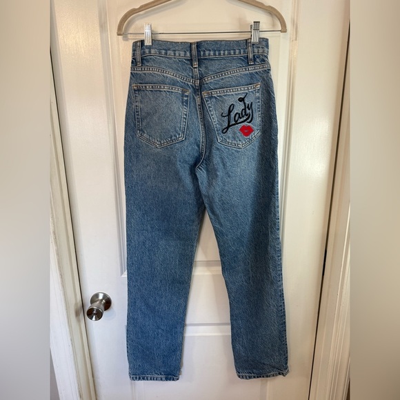 Reformation Women’s Cynthia High-Rise Lady Embroidered Straight Jeans (Flaw) - Picture 3 of 10